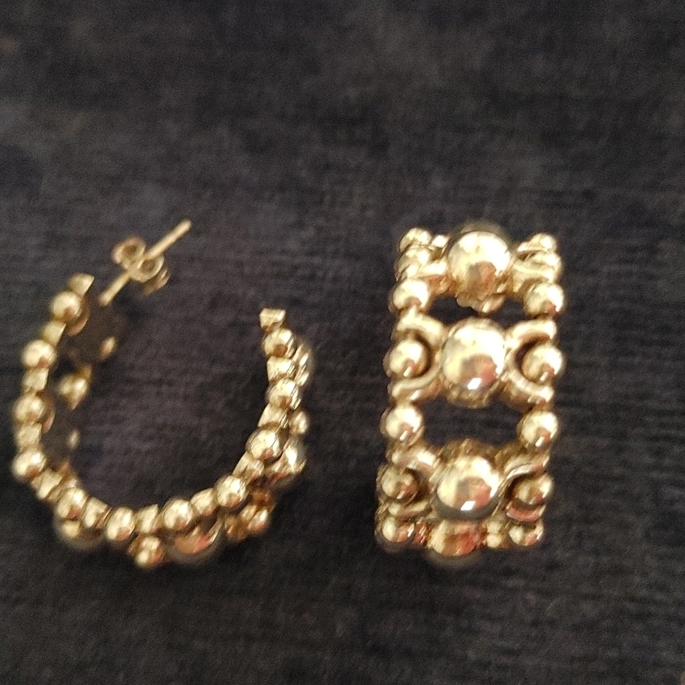 Vtg Sterling Silver Post Hoop Earrings